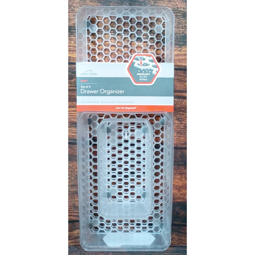Spectrum Hexa Clear Drawer Organizer Set of 4 Hexology No Dirt Buildup Trays